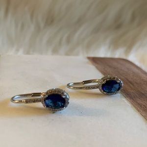 Blue Earrings Blue Dangles Sterling Silver Earrings with Cubic Zirconia Stones